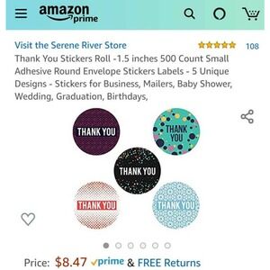 New 4rolls of 500 count THANK YOU Sticker  @ 1.5inches